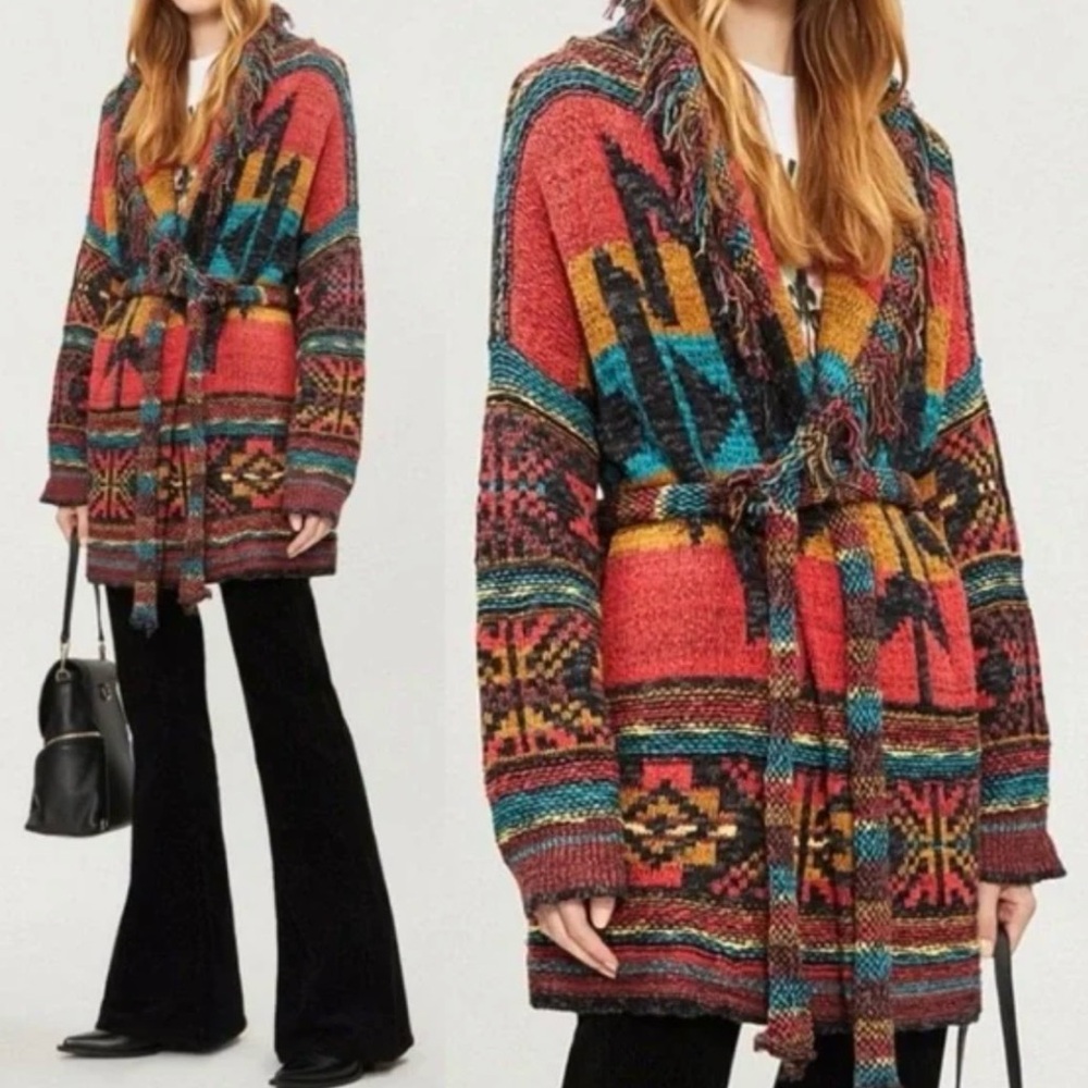 Free People Knitted Wild Wild West Patterned Cardigan